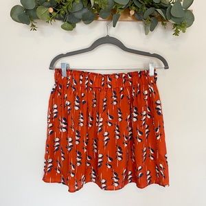 Bird Patterned Orange Mini Skirt